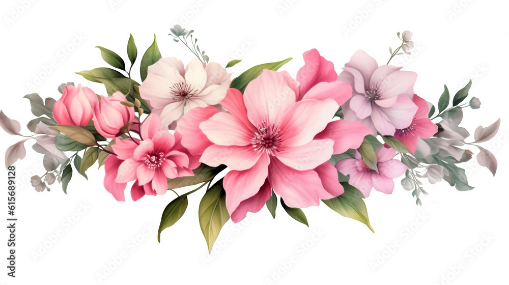 Watercolor floral illustration. bouquet of pink roses. template for fashion wedding invitation greeting card and wallpaper. Generative Ai. 