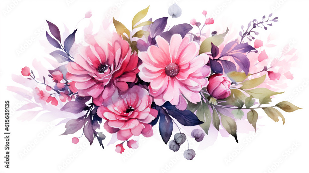 Watercolor floral illustration. bouquet of pink roses. Generative Ai. 