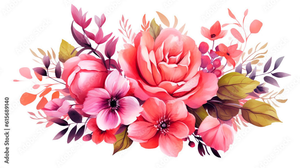 Watercolor floral illustration. pink and white flower. template for fashion wedding invitation greeting card and wallpaper. Generative Ai. 