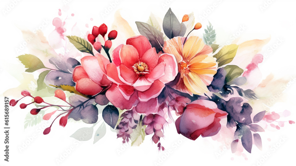 Watercolor floral illustration. colorful bouquet. Generative Ai. 