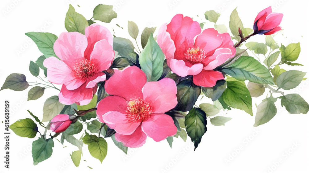 Watercolor floral illustration. pink flowers. Generative Ai. 