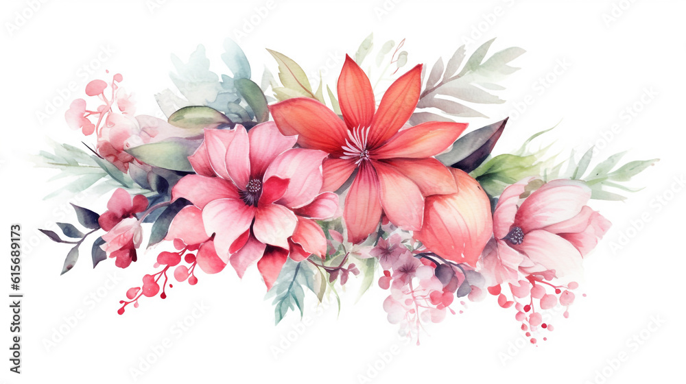 Naklejka premium Watercolor floral illustration. bouquet of flowers. Generative Ai. 