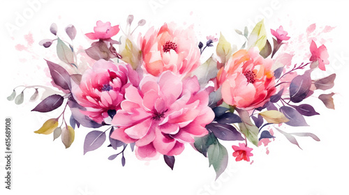 Watercolor floral illustration. bouquet of pink roses. Generative Ai. 