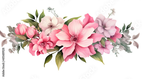 Watercolor floral illustration. bouquet of pink roses. template for fashion wedding invitation greeting card and wallpaper. Generative Ai.  © PETR BABKIN
