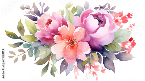 Watercolor floral illustration. bouquet of roses. Generative Ai. 