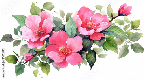 Watercolor floral illustration. pink flowers. Generative Ai. 