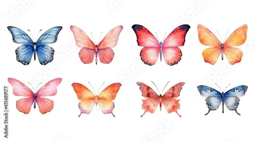 set of butterflies isolated on white background. Generative Ai. 