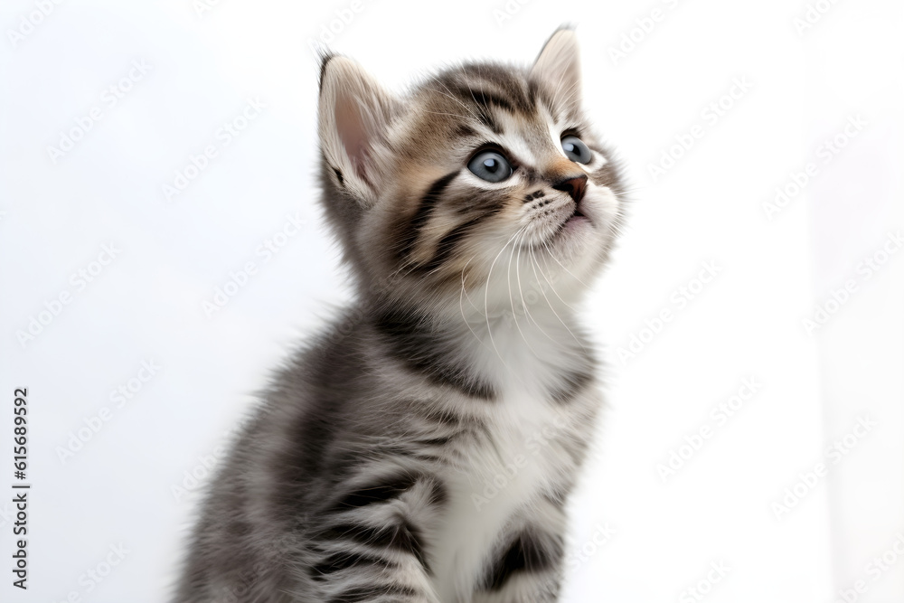 british kitten looking up isolated on white