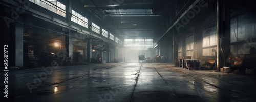 large industrial warehouse background , in the style of dark modernism © Tn