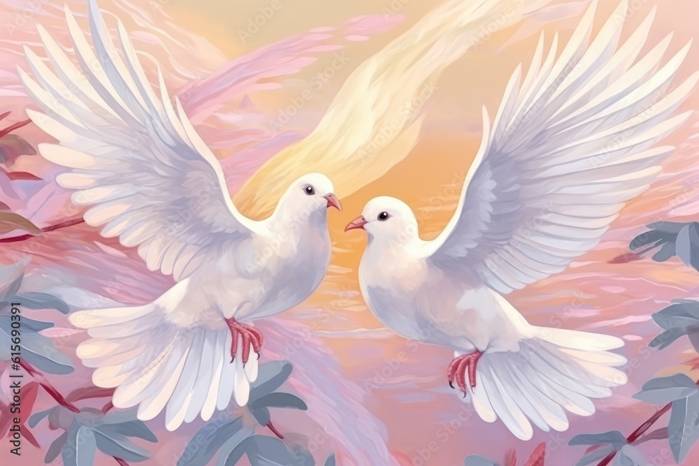 Obraz premium White doves on pastel background symbolize peace. (Illustration, Generative AI)