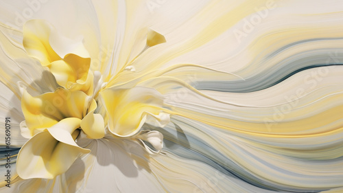 Abstract Thick 3D Paint Flower Background in Yellow, Gray, and Cream - Generative AI