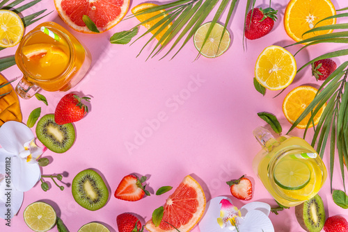 Set of summer cold lemonade mocktails
