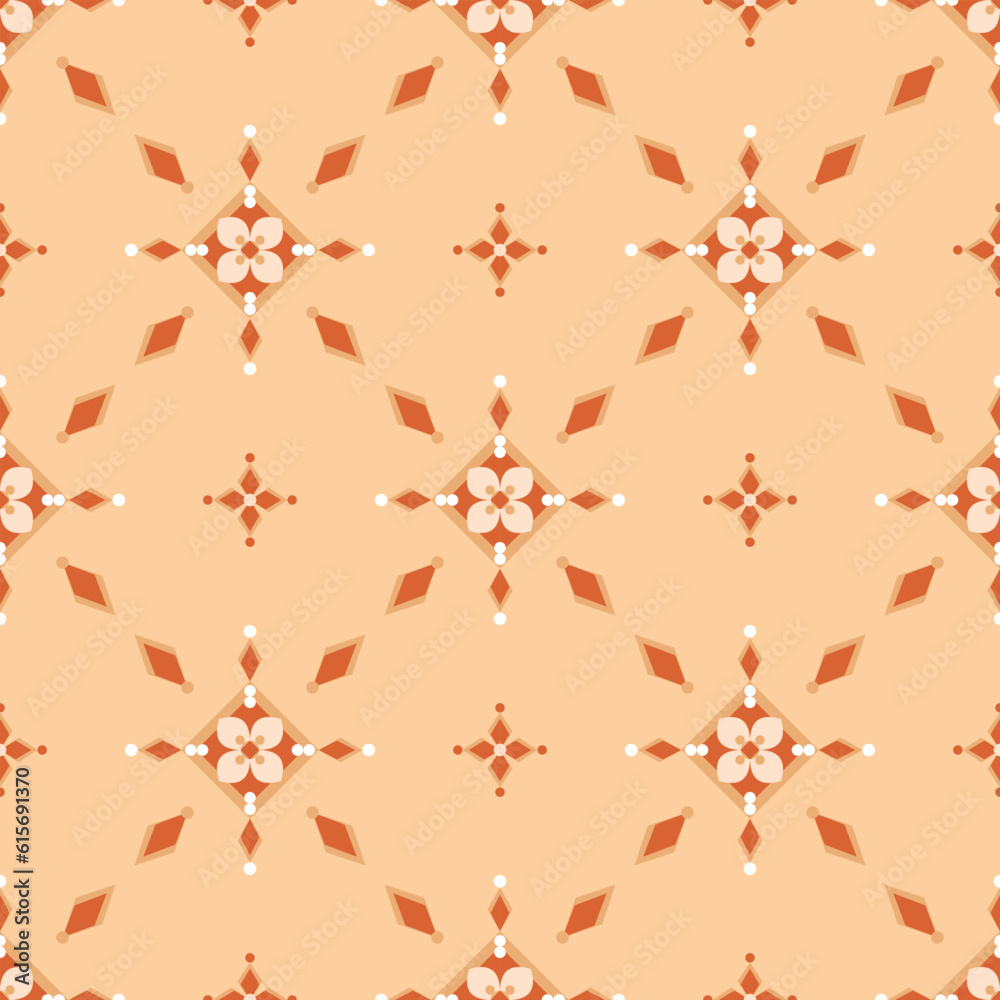 In this seamless pattern, graphics flowers are framed in an orange gradation frame. Decorated around it with diamonds of various sizes on an orange background, looks classic. In this seamless pattern, graphics flowers are framed in an orange gradation frame. Decorated around it with diamonds of various sizes on an orange background, looks classic.