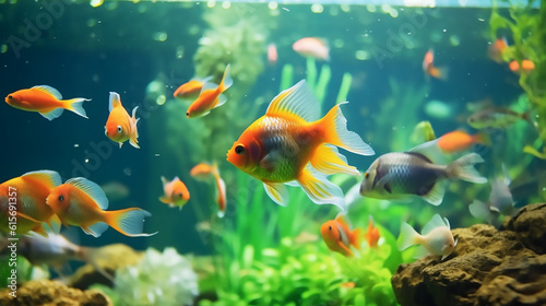 Photo of fish swimming in the aquarium  high quality.