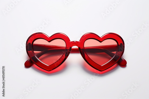 Red heart shaped sunglasses on white background