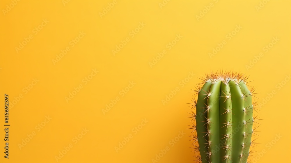 Naklejka premium Cactus plant close up. Trendy yellow minimal background with cactus plant Generative AI