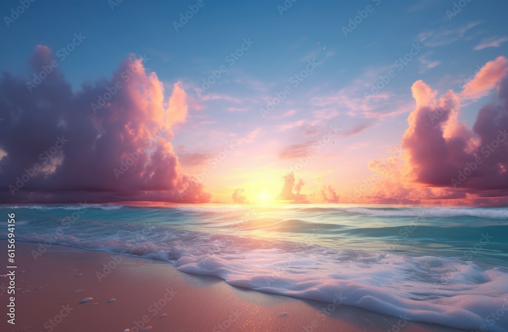 The beach of the sea and a beautiful sunset