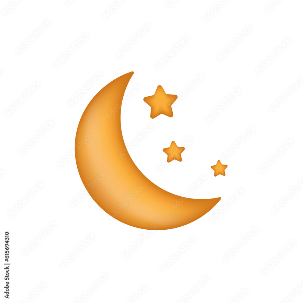 Night, moon, stars. Cute weather realistic icon. 3d cartoon vector illustration