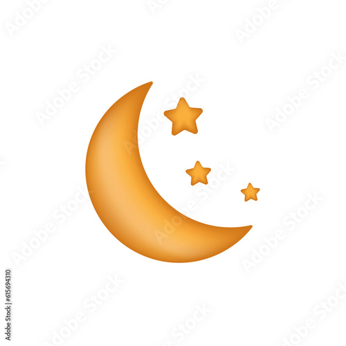 Obraz na płótnie Night, moon, stars. Cute weather realistic icon. 3d cartoon vector illustration w salonie
