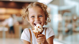 girl eating ice cream on a blurred background
