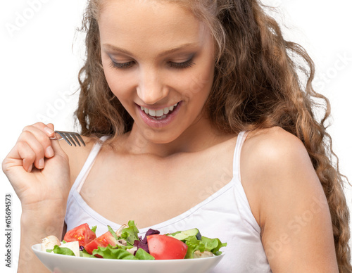 Portrait of a Young Woman Eating Salad