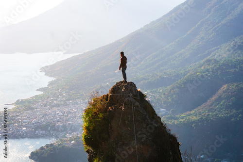 Climber on the top of a rock, Indian Nose Viewpoint, Sololá Guatemala
