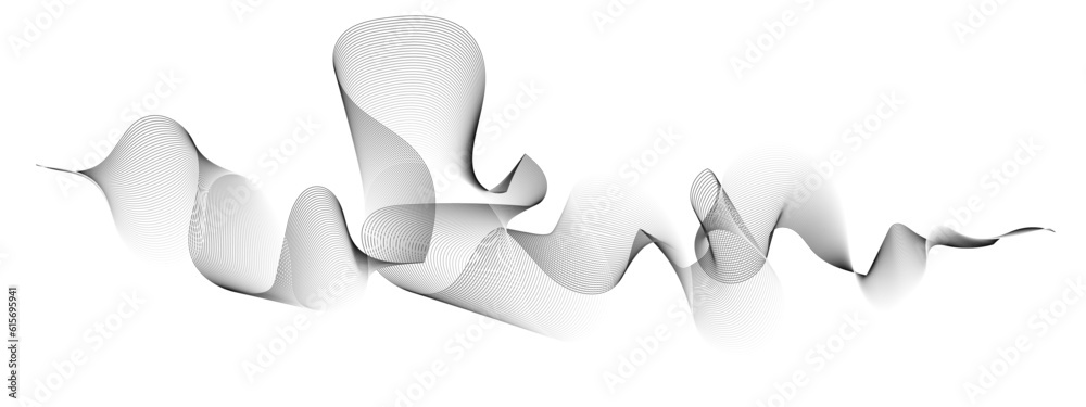 Fototapeta premium Abstract wavy white and grey curved lines on transparent background. Frequency sound wave lines and technology background, Design for brochure, flyer, banner, template, business wave lines background.