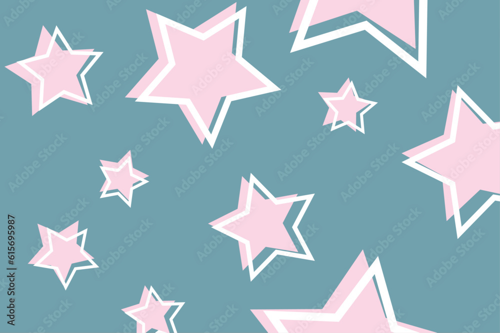 Obraz premium Abstract pattern with pink stars on blue background. Vector illustration.