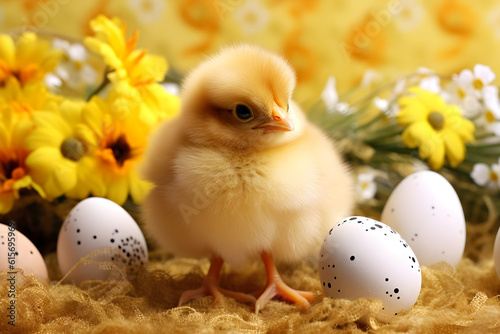easter chick and easter eggs