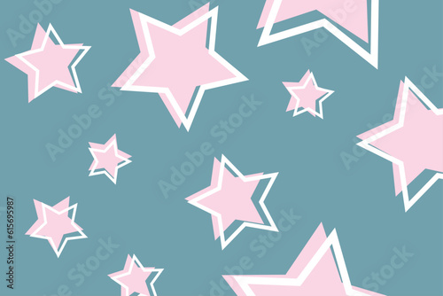 Abstract pattern with pink stars on blue background. Vector illustration.