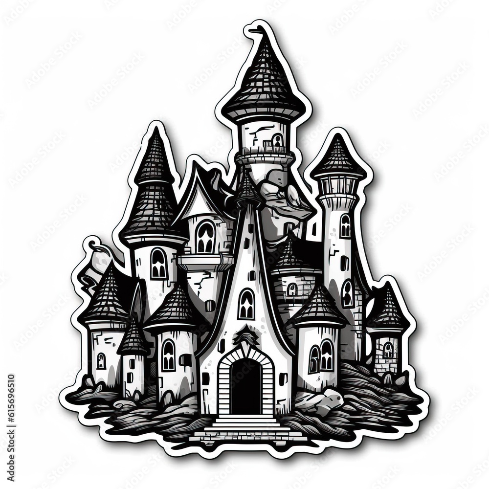Illustration creepy castle isolated on white made with Generative AI