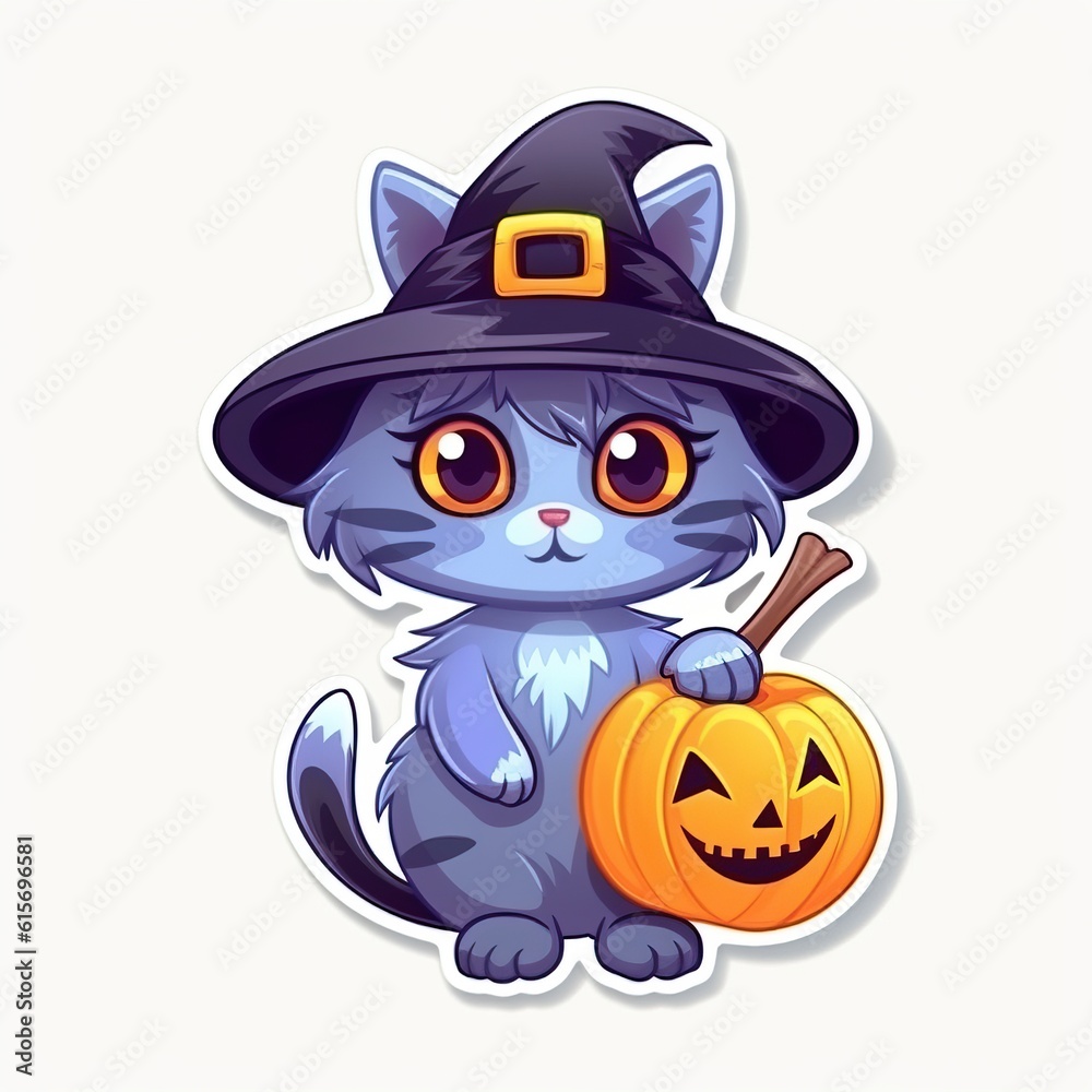 art design in kitten sticker in witch costume isolated on white made with Generative AI art design in kitten sticker in witch costume isolated on white made with Generative AI