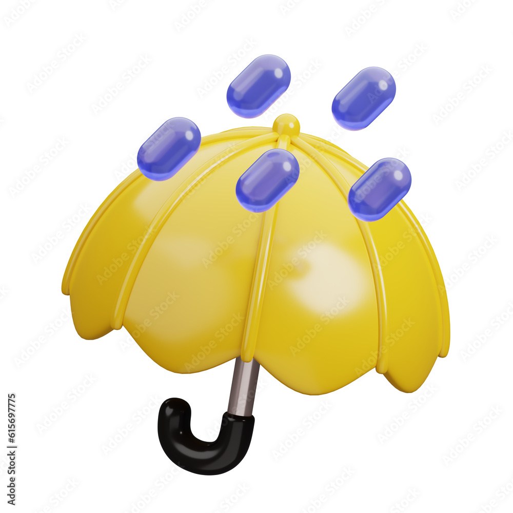 3D Umbrella and raining. Weather icons for forecast design application and web. 3d render illustration. 3D Umbrella and raining. Weather icons for forecast design application and web. 3d render illustration.