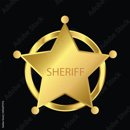 Gold Sheriff Star Badge isolated on black. vector illustration.