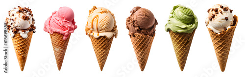 Fotografia Ice cream scoop on waffle cone on transparent background cutout, PNG file