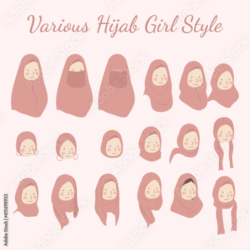 Various Hijab Girl Style Illustration Set