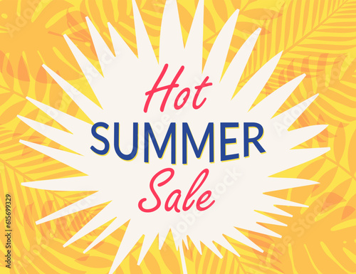Hot Summer Sale banner. Trendy texture. Season vocation, weekend, holiday logo. Summer Time Wallpaper. Vector illustration
