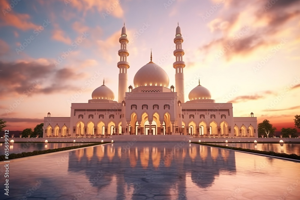 Beautiful serene mosque with light exposure made with Generative AI