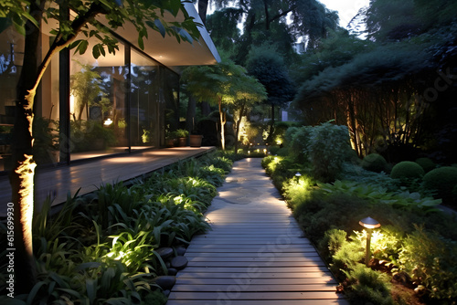 modern garden at night