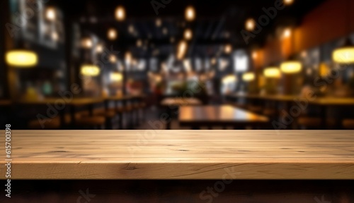 table product display, bar with abstract bokeh lights blur background