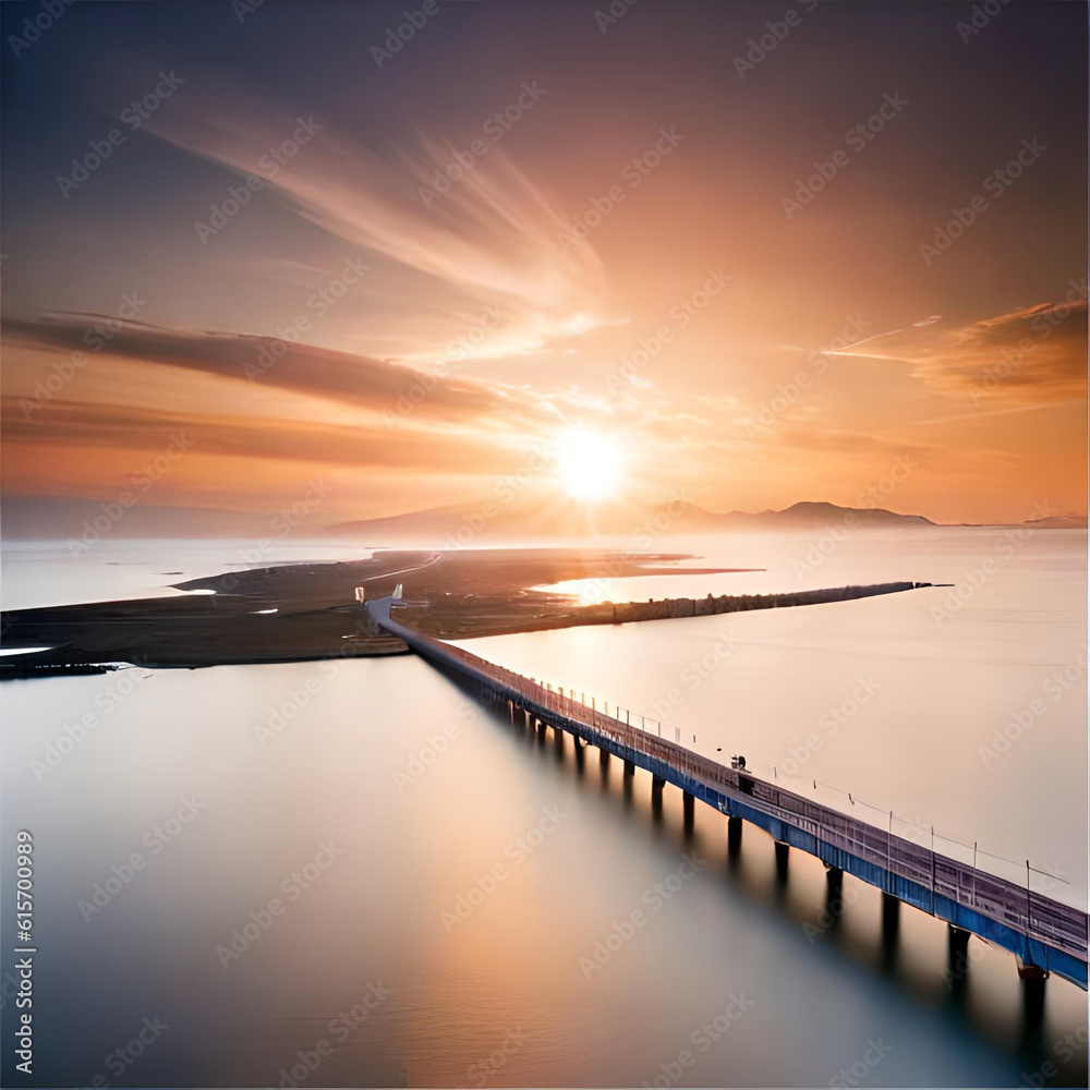 Fototapeta premium sunset over the river Generative AI