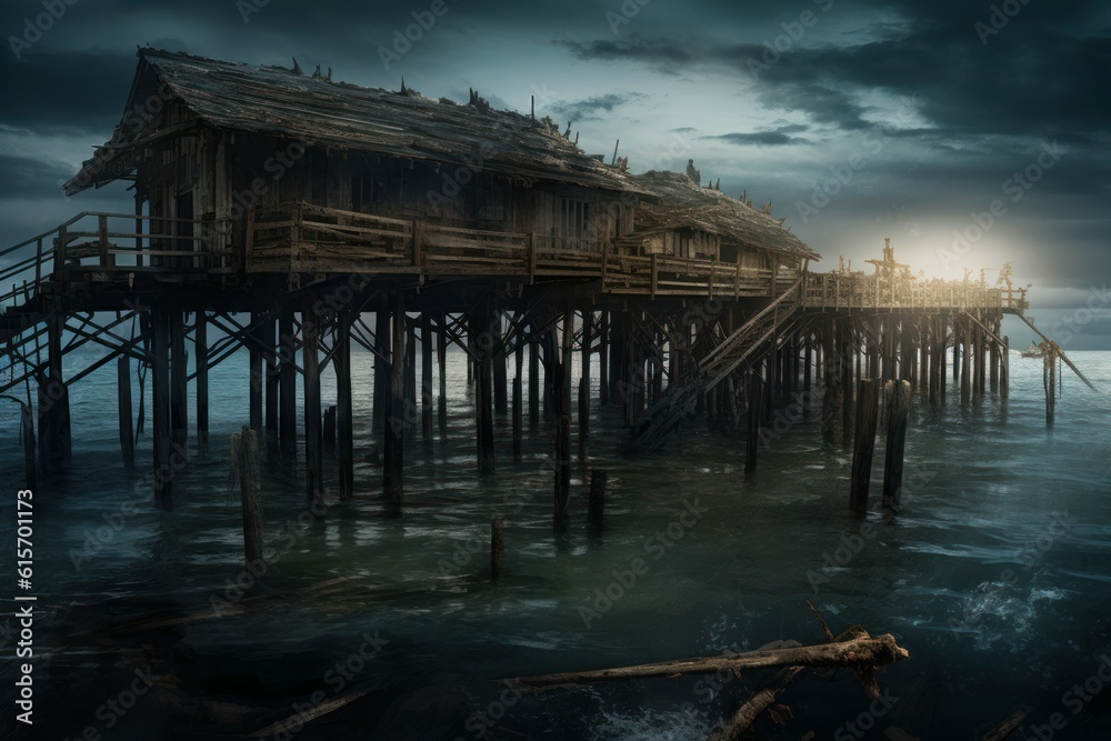 Abandoned pier waterfront. Generate Ai