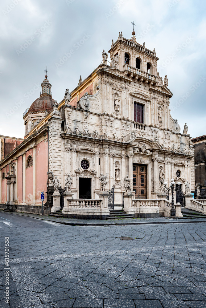 The baroque church of San Sebastiano in Acireale, Sicily, Italy