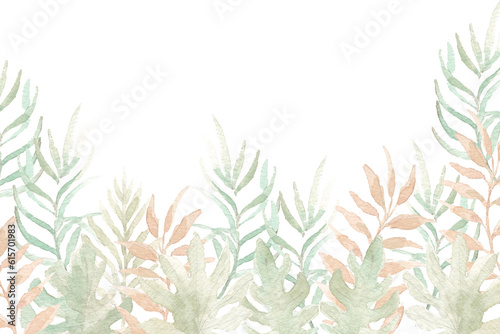 Background With Tropical Watercolor Leaves