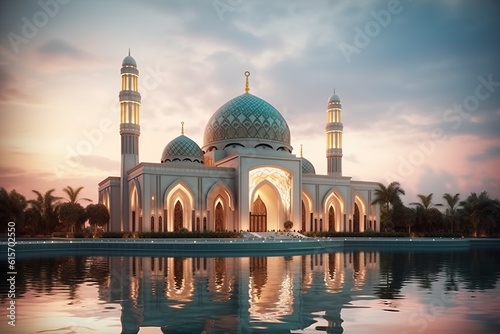 Beautiful serene mosque made with Generative AI