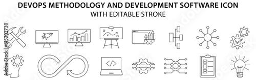 Devops methodology and development software icon set. Set icon of Devops methodology and software development. vector illustration. editable stroke.