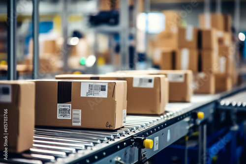 Efficient Operations in a Busy Warehouse packages conveyer belt