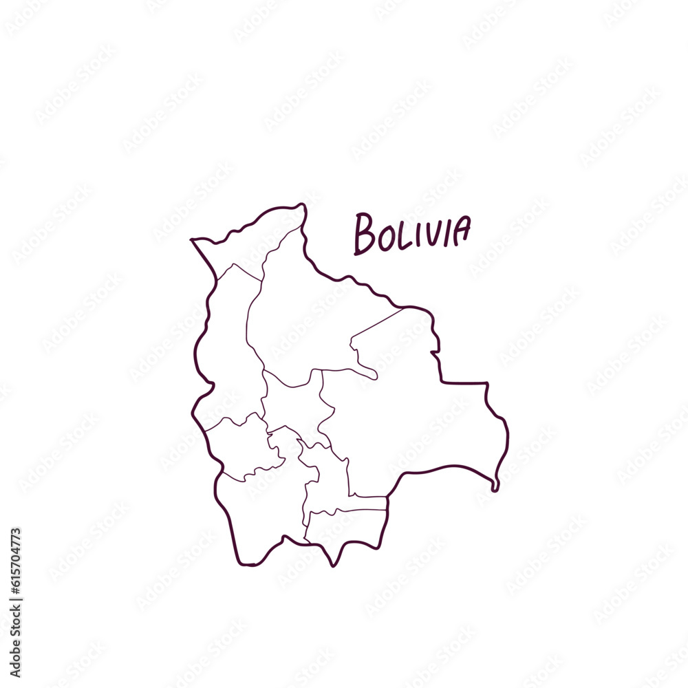 Hand Drawn Doodle Map Of Bolivia. Vector Illustration