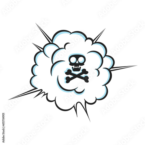 Fart smoke smelling cloud with skull and crossing bones pop art comic book cartoon flat style design vector illustration. Bad stink or toxic fart aroma cartoon smoke cloud isolated on white background
