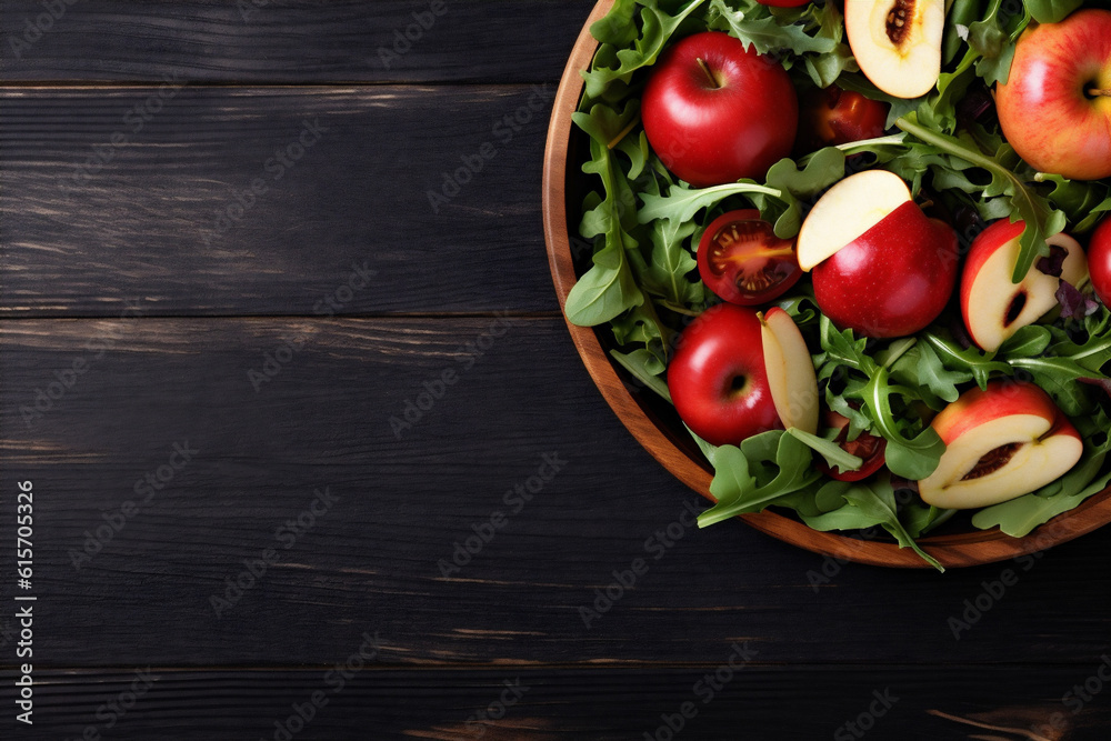 vegetarian healthy vegetable vegan fresh diet salad dark food green background. Generative AI. vegetarian healthy vegetable vegan fresh diet salad dark food green background. Generative AI.